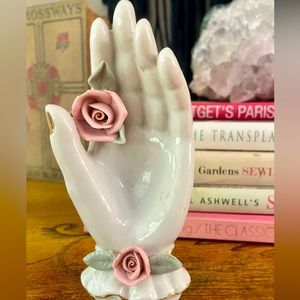 Vintage THAMES CHINA Pink & Gold Floral Porcelain Hand Ring/Pins/Trinket